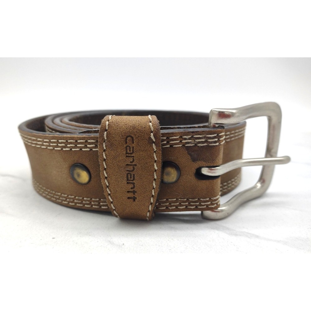 Carhartt Brown Leather Belt Mens Size 48 Western Work Outdoor Rugged